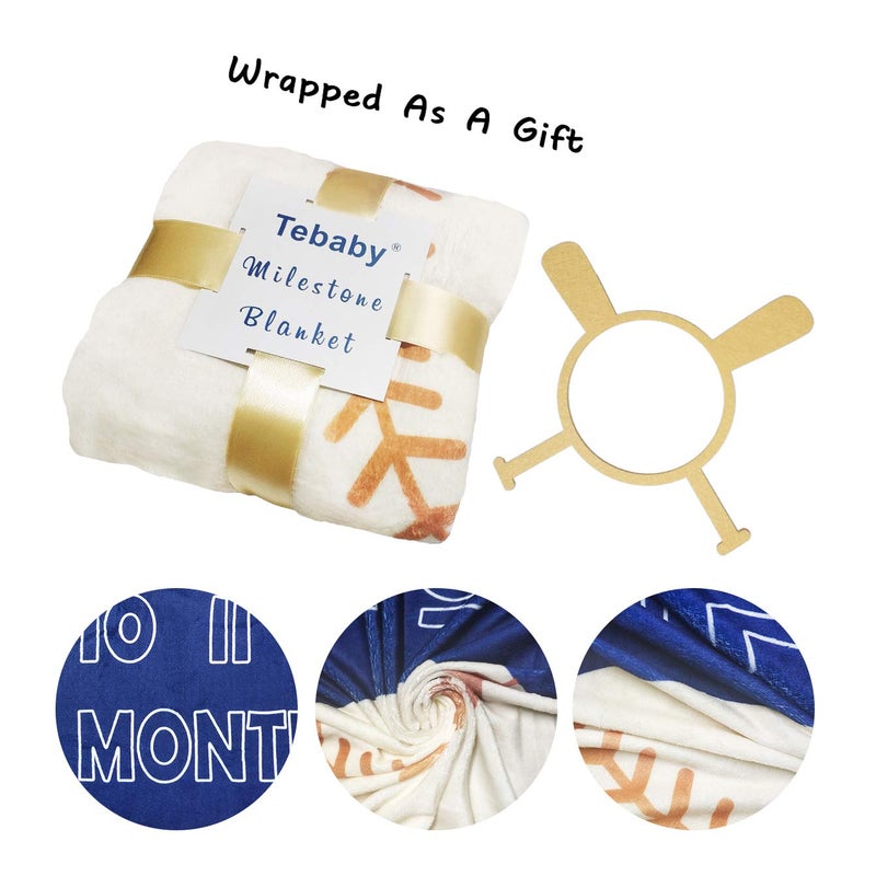 Tebaby Baby Monthly Milestone Blanket Boy - Newborn Month Blanket Unisex Neutral Personalized Shower Gift Baseball Sports Nursery Decor Photography Background Prop with Frame Large 51''x40'' - Image 3